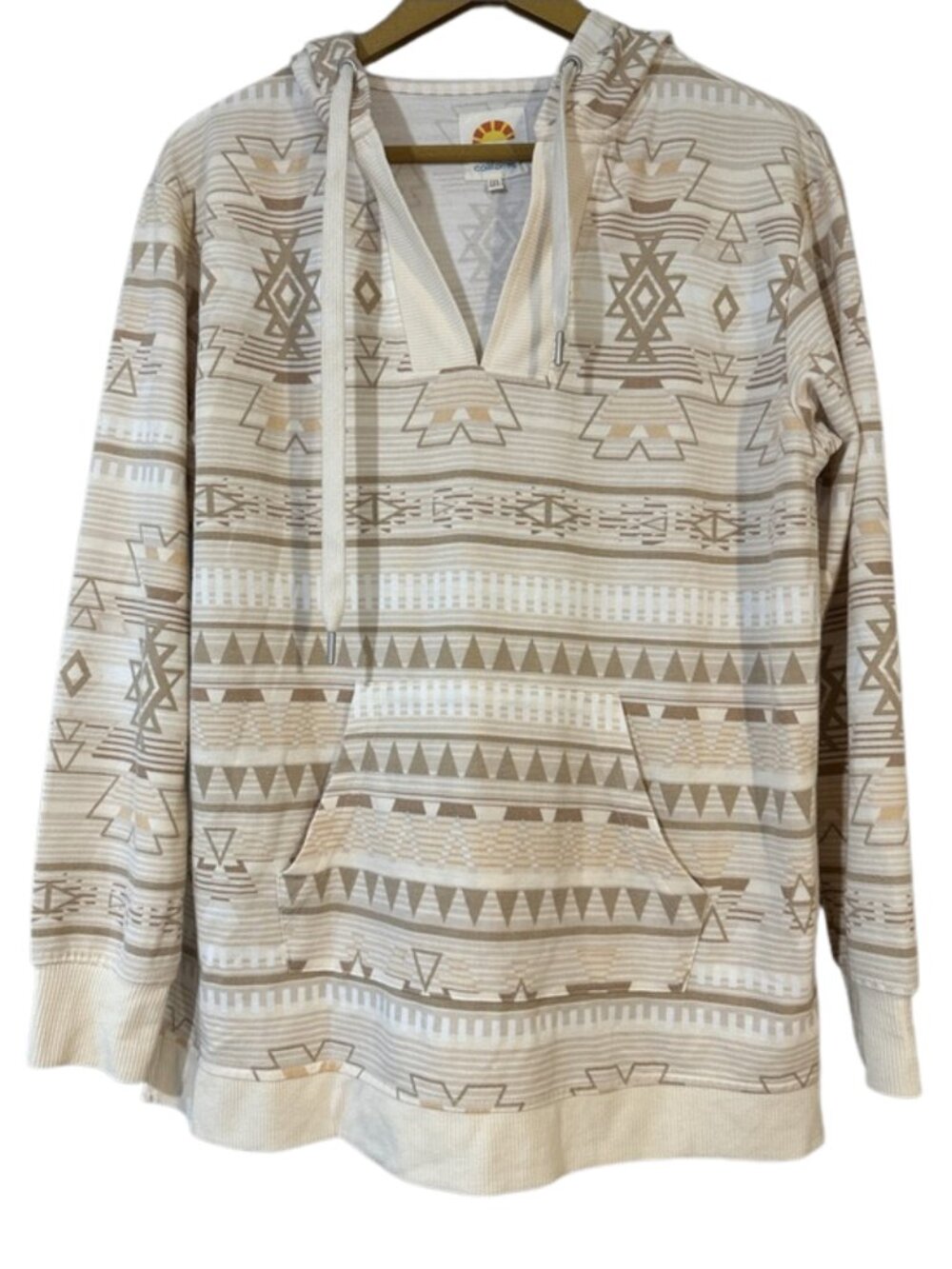 C&C California Aztec Print Hoodie Women’s Beige Neutral Southwestern Pullover